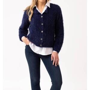 NEW MARBLE feather yarn knitted cardigan in blue